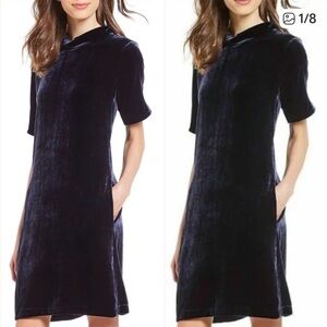 Eileen Fisher Midnight Blue Velvet Mock Neck DRESS